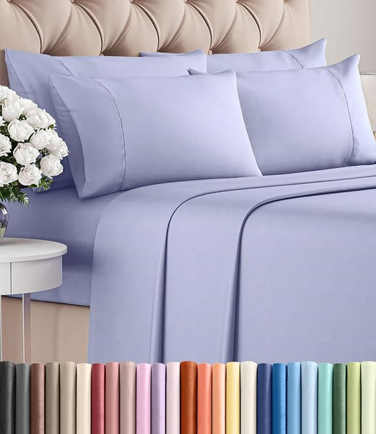 Cal King 6 Piece Bed Sheet Set - Breathable & Cooling Sheets - Lavender | Ultra-Soft Hotel Luxury Bedding Set with 8-16 Inch Deep Pockets, 1 Flat & 1 Fitted Sheet & 4 Pillowcases, Wrinkle & Fade Free
