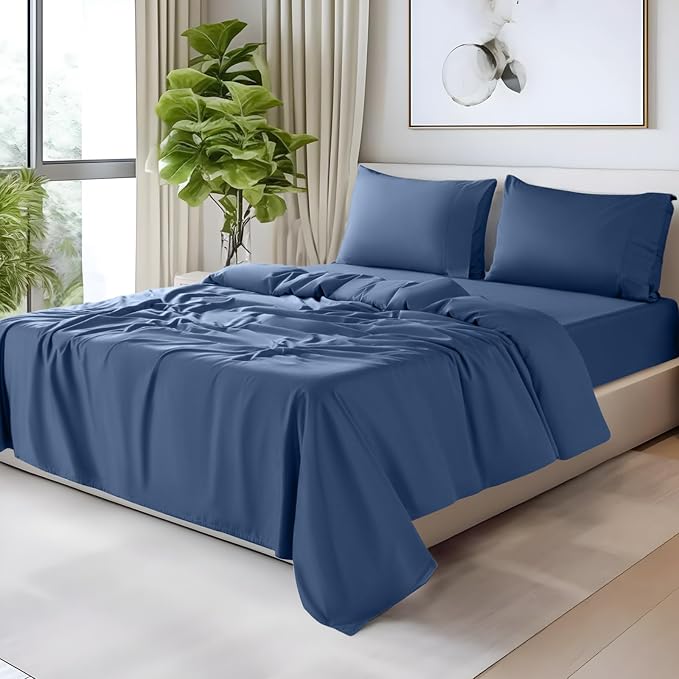 SONORO KATE 100% Egyptian Cotton Sheets,1200 Series,Queen Size | Soft Breathable & Cooling LuxuryHotel Cotton,Sateen Weave for Soft Feel,Fits Upto 16" Mattress,4PC,Navy Blue