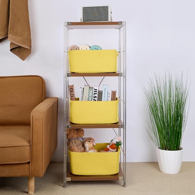 MiniArk Large Storage Baskets for Shelves, 17 x 13 x 7.5” Closet Organizers Bins for Clothes Blanket Towels, Baby Nursery, Toy Baskets Box, Woven Rope Baskets, 2 Packs Yellow