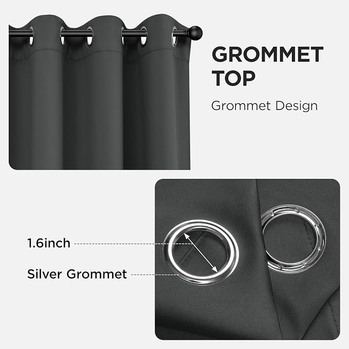 Joydeco Blackout Curtains 72 Inch Length 2 Panels Set, Thermal Insulated Long Curtains& Drapes 2 Burg, Room Darkening Grommet Drapes for Living Room Bedroom Window (Dark Grey, W52 x L72 Inch)