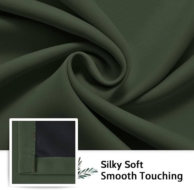 SimpleHome Greyish Green 100% Blackout Curtains Room Darken Living Room 84L | Curtains for Bedroom,Thermal Insulated Grommet Window Drapes,Curtains for Living Room with Black Back,52 x 84 Inch,2 Panels