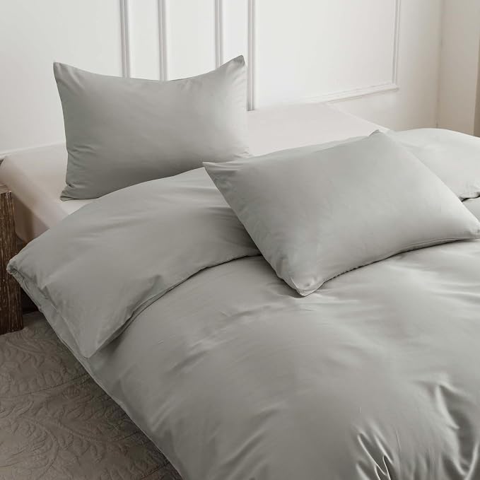 HeimenAogo Egyptian Cotton Duvet Cover California King Sateen Weave, Silky Soft and Breathable Bedding Set with Zipper Closure, Long Staple Cotton Bed Linen Moonlight Grey 3Pcs (104"×98")