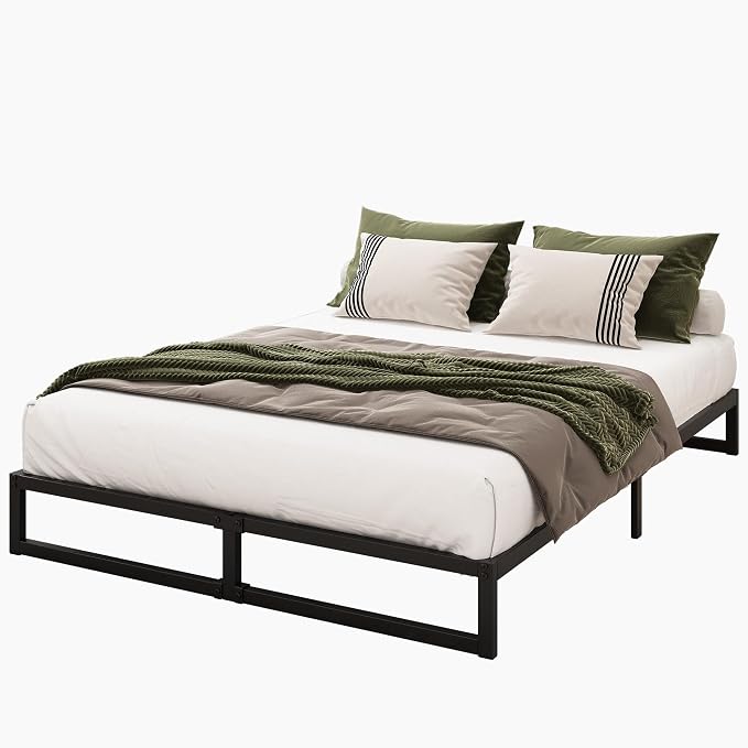 Lutown-Teen 8 Inch Queen Bed Frame with Heavy Duty Steel Slat Support | Sturdy Metal Queen Size Platform Bed Frame No Box Spring Needed, Easy Assembly, Black