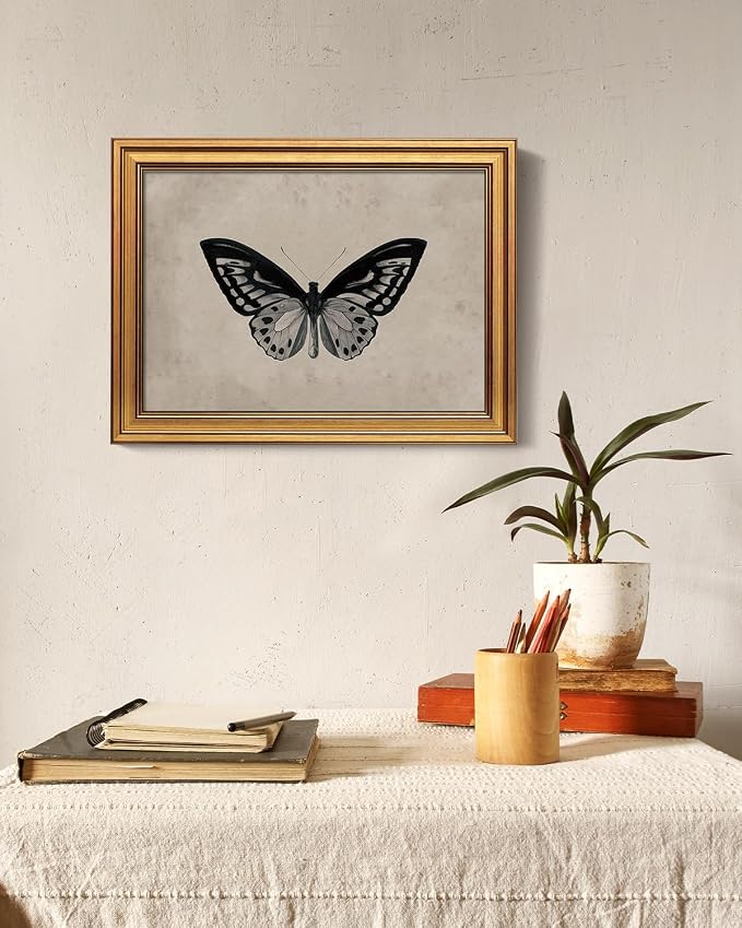 VIYYIEA Vintage Gold Framed Wall Art for Living Room,【Ornithoptera alexandrae】-(16L x 12W)