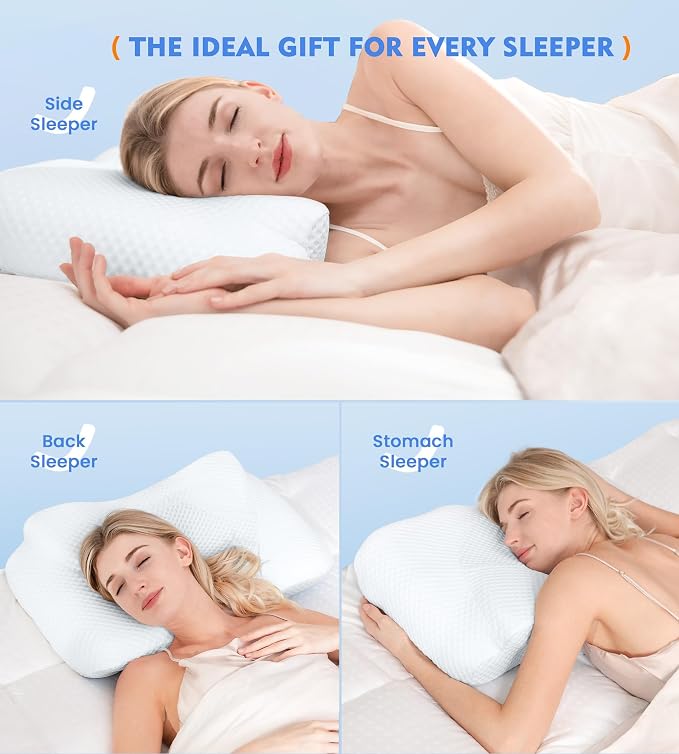 Cervical Pillow for Neck Pain Relief, Hollow Design Odorless Memory Foam Pillows with Cooling Case, Adjustable Orthopedic Bed Pillow for Sleeping, Support for Side Back Sleepers
