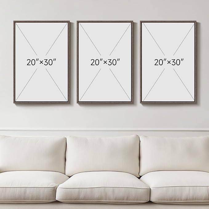 Large Framed Vintage Neutral Tree Sketch Wall Art for Living Room, 20x30 In | 3 piece, Rustic, Retro, Rustic, Canvas artwork, Nature print, Antique, Dining room wall decor, Ready to hang, Wood frame