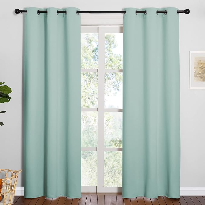 NICETOWN Aqua Blackout Curtains for Living Room 42" w x 84" L 2 Panels | Thermal Insulated Solid Grommet Drape for Bedroom Kitchen, Light Blocking Room Darkening Noise Reducing Window Treatments