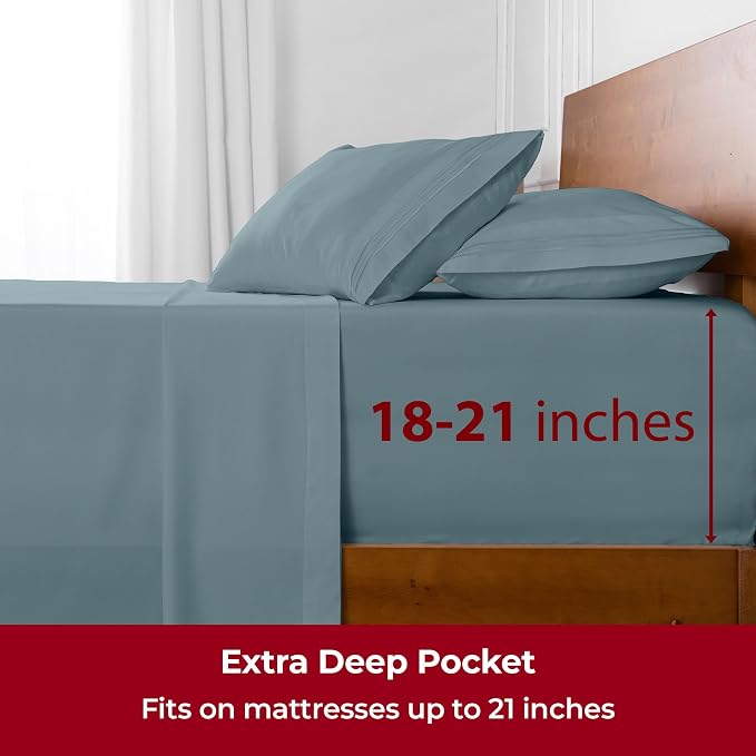 Mellanni Iconic 4-Piece, Ultra Soft Sheet Set (Queen, Spa Blue) | 10M+ Sleepers. Lab-tested: Sleeps Cool, Stays Bright, Strong, Smooth. Good Housekeeping Best Bedding, 7 yrs running.