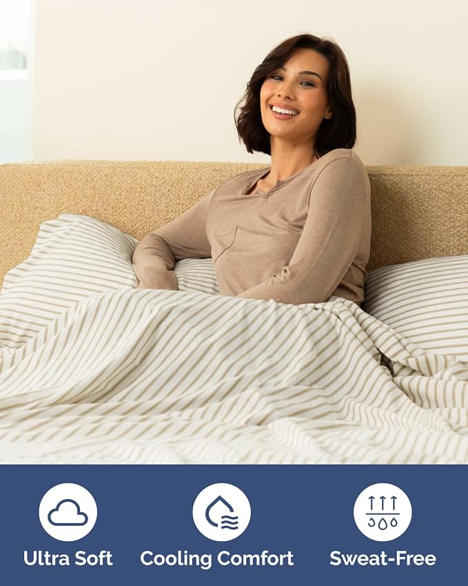 2 Pack Extra Deep Full Fitted Sheets with Deep Pockets - Beige Stripes | Hotel Luxury Bottom Fitted Sheets Only, Soft, Fade & Wrinkle Free, Breathable & Comfy, All Around Elastic Fitted Sheets
