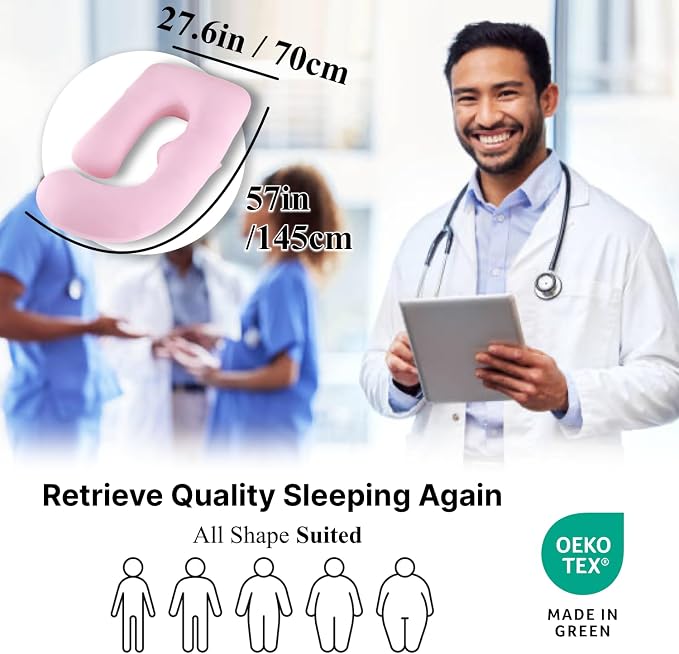 ALLOPERA Pregnancy Pillow, Full Body 57 Inch Maternity Pillow with Removable Washable Cover - Sleep Support for Legs, Back, Neck, Shoulder, HIPS, Belly for Pregnent Women, Pink Milk Fiber Cover