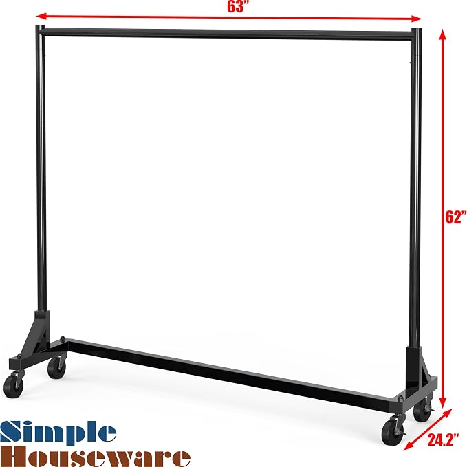 Simple Houseware Industrial Grade Z-Base Garment Rack, 63" W/500Lb, Black