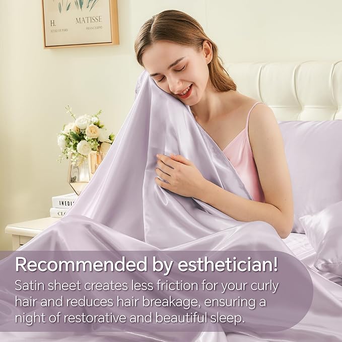 BEDELITE Satin Sheets Full Size Bed Set, Lavender, 4 Pieces | Luxury Silky Bed Sheets, 15 Inch Deep Pocket, Similar to Silk, Soft and Cooling, Reduces Friction, Gentle on Hair and Skin