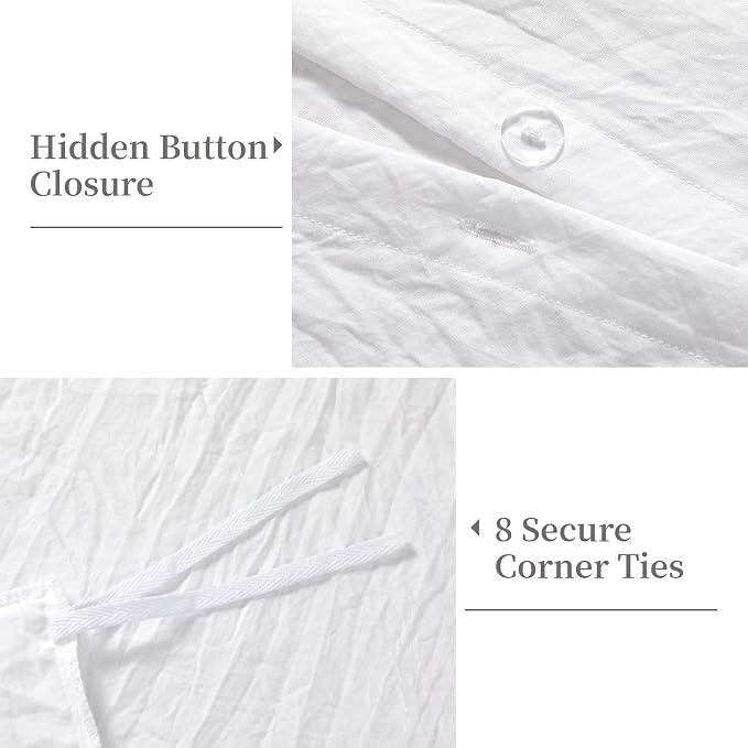 CAROMIO White Ruffle Duvet Cover Queen Size, 3PCS Soft Washed Microfiber Vintage French Country Duvet Cover Set for Queen Bed, White, 90x90 in