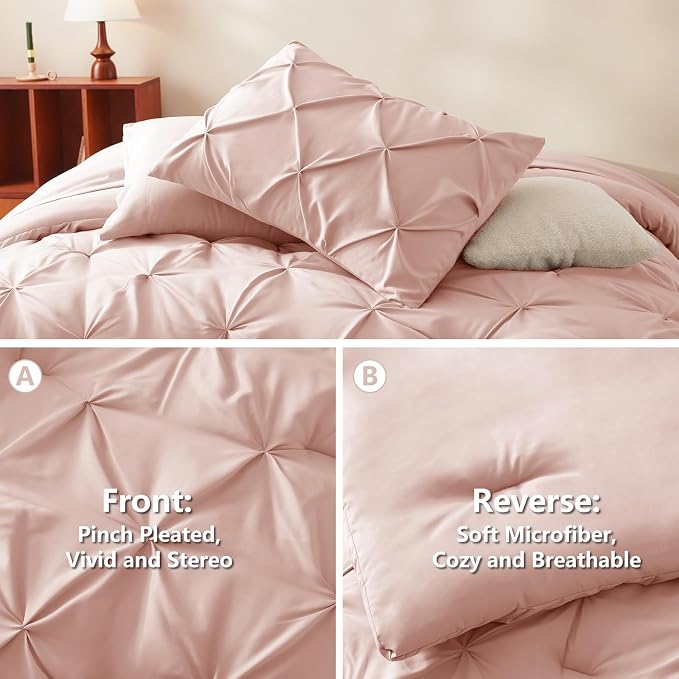 Oversized King Comforter Set Peach Pink, 7 Pieces Bed in a Bag | OEKO-TEX 100 Certified, 240GSM All Season, Bedroom, Guest Room, Down-Alternative Comforter, Sheets, Pillowcases & Shams