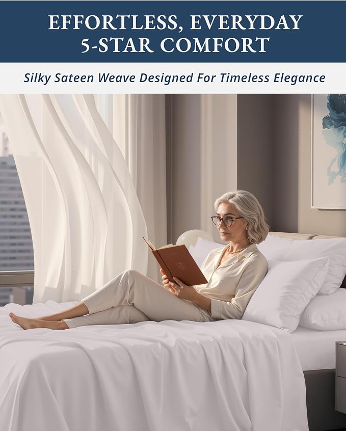 LANE LINEN King Size Deep Pocket Sheets Egyptian Cotton Sateen - Grey Lilac | King Bed Sheet Set - 4-Piece Set, For A Luxurious Night's Sleep, For A Silky Hotel-Style Bed, Guest-Ready Comfort
