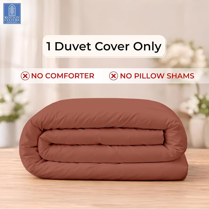 1 Pc Duvet Cover King Size-100% Egyptian Cotton 600 Thread Count Ultra Soft Premium Durable Comforter Cover Zipper Closure & Corner Ties - (Burnt Orange, 104" X 94")