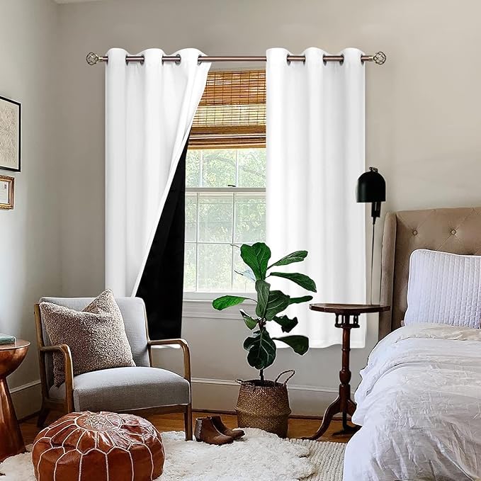 BGment White Blackout Curtains 63 Inch Long - 2 Panels | Black Out Curtains for Bedroom, Thermal Insulated, Grommet, Total Room Darkening, Window Drapes, 42 x 63 Inch