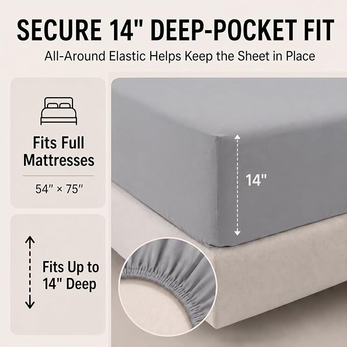 Full Size Comforter Sets Grey - 7 Pieces Bed in a Bag | OEKO-TEX Certified, All-Season, Bedroom, Guest Room, Down-Alternative Comforter + Flat & Fitted Sheets + 4 Pillowcases