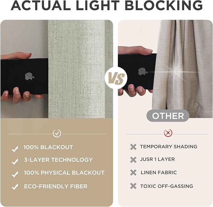 Joydeco Blackout Curtains for Bedroom - 108 Inch Long 100% Light Blocking 2 Panels Beige Drapes, Thermal Insulated Room Darkening Curtains, Linen Textured for Living Room, Rod Pocket & Back Tabs