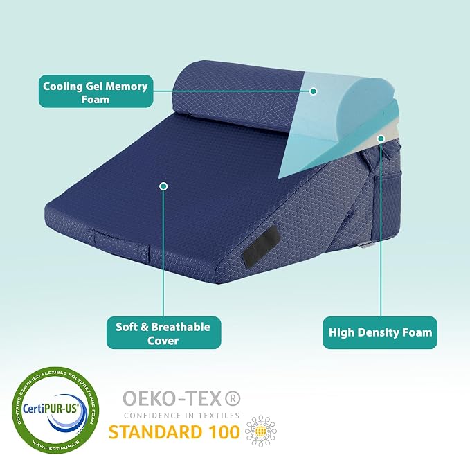 3Pcs Orthopedic Bed Wedge Pillow Set, Foam Wedge Pillow Post Surgery for Back, Leg and Knee Support, Adjustable 9&12 Inch Folding Triangle Pillow for Sleeping, Acid Reflux, Snoring, Navy