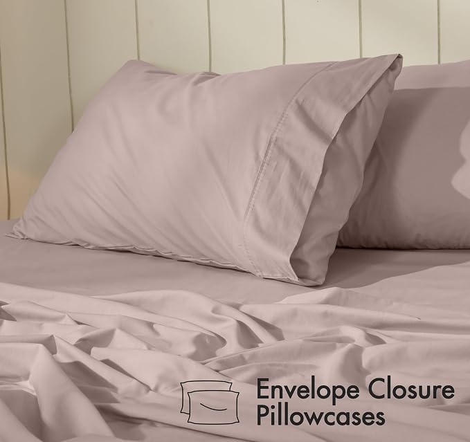 RUVANTI 100% Cotton Percale Sheets, California King, Warm Mocha | Crisp Cooling for Hot Sleepers, Deep Pocket 14", Soft Breathable & Durable, Hotel-Style 4 Piece Set