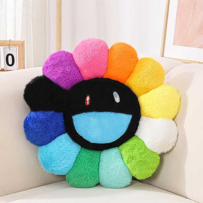 FIONOUT Decorative Flower Pillow, Smile Face Throw Pillow, 15.7 Inch | Unique Smile Face Flower Design With Soft Plush and Full PP Cotton Filling For Relaxing Support and Cute Room Decor.