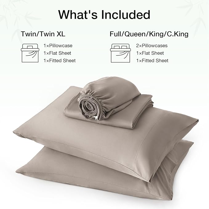 Love's cabin 3 Piece Twin Sheet Set, 100% Rayon Derived from Bamboo, Cooling & Breathable, Soft Silky Deep Pocket up to 16", Hotel Luxury Bedding for Hot Sleepers, Light Tan