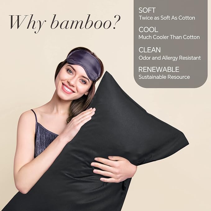 BEDELITE Body Pillow Pillowcase, Rayon from Bamboo, Black, 20"x54" | Cooling and Breathable Body Pillow Cover for Hot Sleepers & Night Sweats, Silky Soft Full Long Pillow Case, Envelope Closure