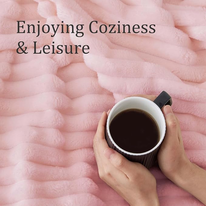 BEDELITE Throw Blanket for Couch - 300GSM Soft & Warm Fluffy Pink Blanket, Decorative and Giftable Striped Blankets for Women, Men, 50"x70" | Ultra-Soft Plush Fleece, Warm Yet Lightweight, Ribbed Texture, Home Decor, Machine Washable, Giftable, All-Sea...