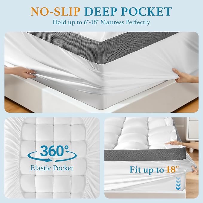 4 Inch Memory Foam Mattress Topper King Size,6"-18" Deep Pocket(78"x80") | Breathable Extra Thick 2000 GSM Pillow Top Mattress Pad for Back Pain Relief,suitable for all seasons