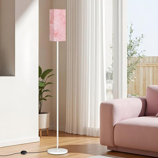 Floor Lamp, Pole Lamp with Foot Switch, Modern Standing Lamp, Minimalist Freestanding Lamp (Bulb Not Included), for Living Room, Bedroom Office ETL Listed, White and Sakura Pink WCP07LD05