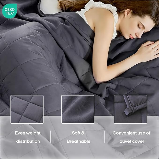 ZonLi Weighted Blanket for Adults (60"x80", 10lbs, Dark Grey) | Queen Size High Breathability Cooling Heavy Blanket, Soft Material with Premium Glass Beads, All-Season, Easy Care