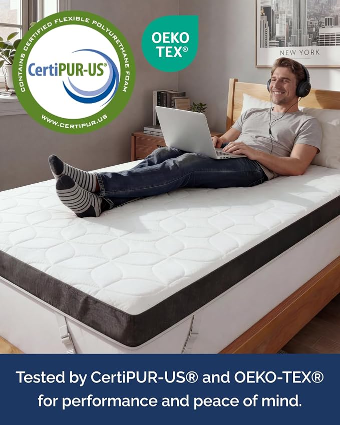 Mattress Topper - 3 Inch Memory Foam Mattress Topper with Cover - Twin | Cooling Cover for Hot Sleepers, Plush, Thick & Comfy, Pain & Pressure Relief, Mattress Pad with Straps & Washable Cover