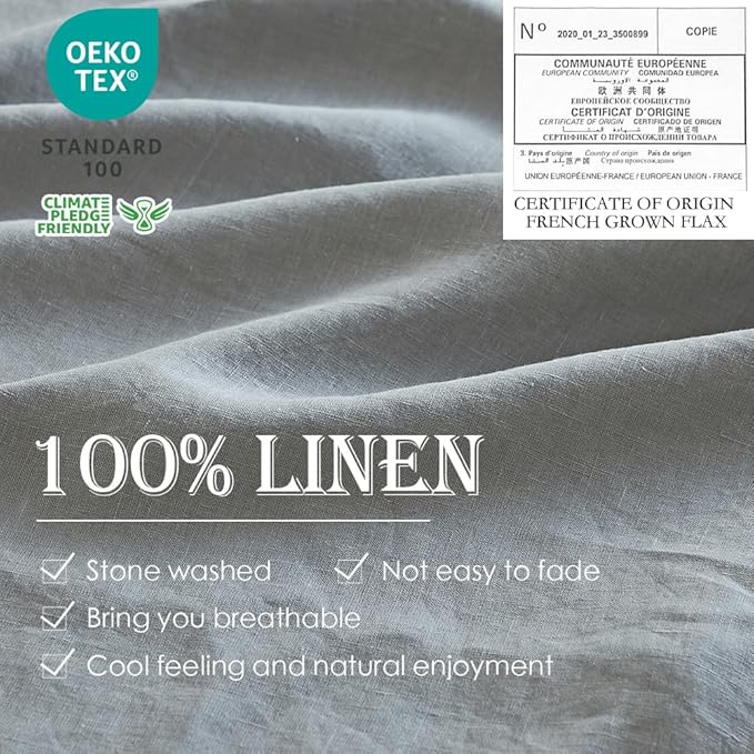 Simple&Opulence 100% Linen Duvet Cover Set 2pcs Basic Style Natural French Washed Flax Solid Color Soft Breathable Farmhouse Bedding with Button Closure - Ultimate Grey, Twin