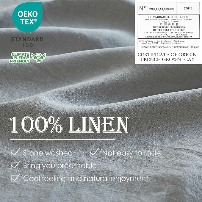 Simple&Opulence 100% Linen Duvet Cover Set 3pcs Basic Style Natural French Washed Flax Solid Color Soft Breathable Farmhouse Bedding with Button Closure - Ultimate Grey, Full