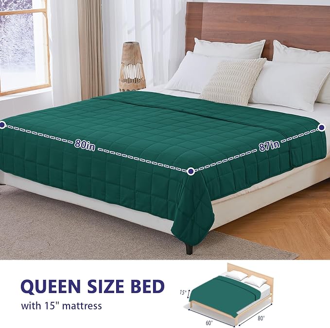 King Size Weighted Blanket for Adults (25 lbs, 80” x 87”, Dark Green) Cooling Heavy Blanket for Sleeping Perfect for 240-260 lbs, Breathable Blanket for Adults & Couple All Season, Machine Washable
