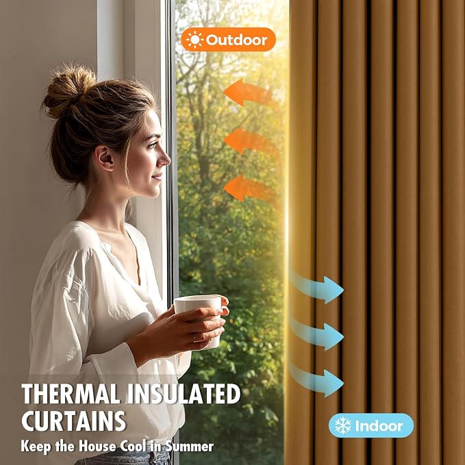 MIULEE Golden Brown Blackout Bedroom Curtains Drapes 96 Inch Long 52"x96" | Grommet Top, Room Darkening Window Drapes, Privacy Protection, Thermal Insulated, Heat Blocking, Light Blocking