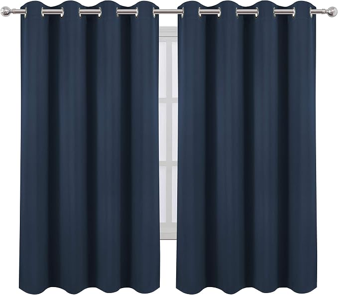 Blackout Curtains 52 x 63 inch/Navy Blue Curtains Set of 2 Panels/Thermal Insulated Room Darkening Bedroom Curtains