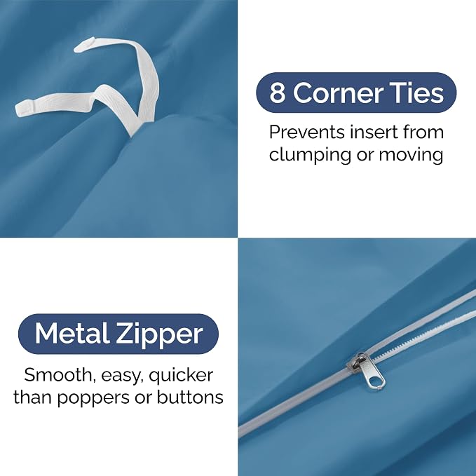 Duvet Cover Cal King Size - 3 Piece with Zipper Closure - Denim Blue | Extra Soft, Breathable, Cal King Duvet Cover 104" x 98" with 2 Pillow Shams, Zipper Closures & Ties, Women, Men, Kids & Teens
