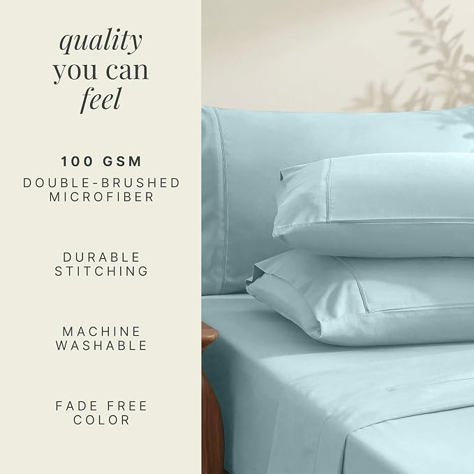 Hearth & Harbor Extra Deep Pocket Sheets - Fits Mattress 18-24 Inches Deep - Extra Deep Pocket Full Size Sets - 6 Piece Full Size - Full - Aqua Blue