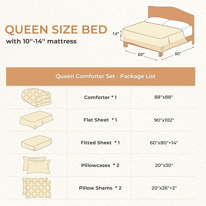 Sasttie Queen Comforter Set, 7-Piece Bed in a Bag, Pintuck Bedding Sets for All Season, Includes Comforter, Flat Sheet, Fitted Sheet, Pillowcases and Pillowshams, Red