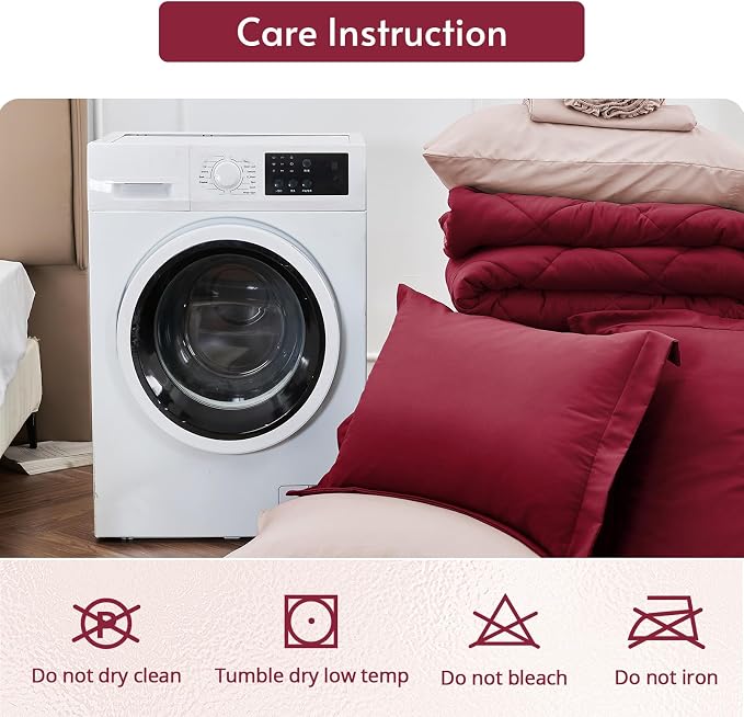 5 Pieces Twin Comforter Set, Reversible Bed in a Bag Twin Size, All Season Bedding Set with Comforter, Flat Sheet, Fitted Sheet, Pillowcases & Shams, Burgundy & Rose Gold