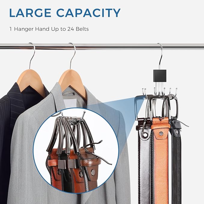 Belt Hanger, 2PCS Belt Organizer for Closet 360° Rotatable | Max 48 Belt Storage Rack Space Saving Closet Organizers and Storage for Belt, Bra, Tank Top, Tie, Scarf, Purse