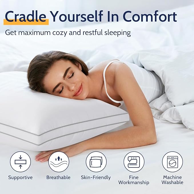 ROUMEA Pillows Standard Size Set of 4, Gusseted Bed Pillows for Sleeping | Luxury Hotel Quality, Supportive Queen Pillow with Soft Down Alternative for Back Stomach Side Sleepers, Machine Washable