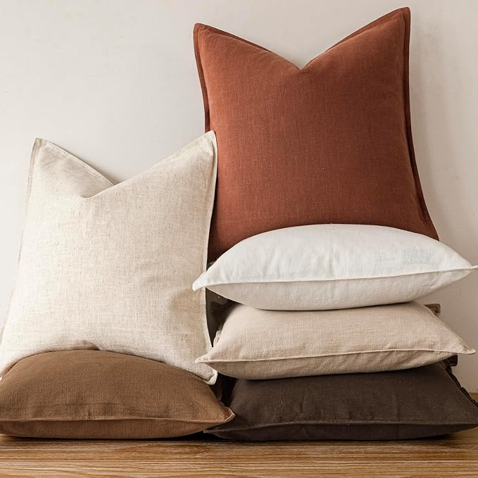 Foindtower Linen Solid Decorative Throw Pillow Cover 18x18 Inch Rust Orange | Pack of 2 Boho Farmhouse Neutral Pillowcase,Soft Euro Accent Cushion Covers,Home Decor for Bed Couch Sofa Bedroom Living Room