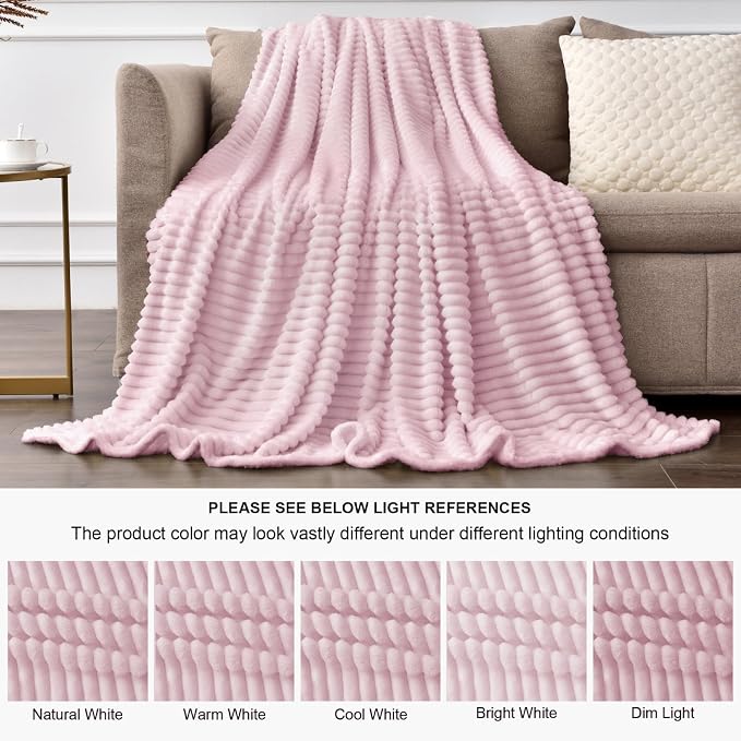 BEDELITE Ribbed Cherry Blossom Fleece Throw Blanket for Couch, 50x60 Inch | Soft Warm Decorative Fluffy Blanket, Cozy Plush Lightweight Fuzzy Throw Blanket for Bed Sofa Home Room Decor, Gift for Women