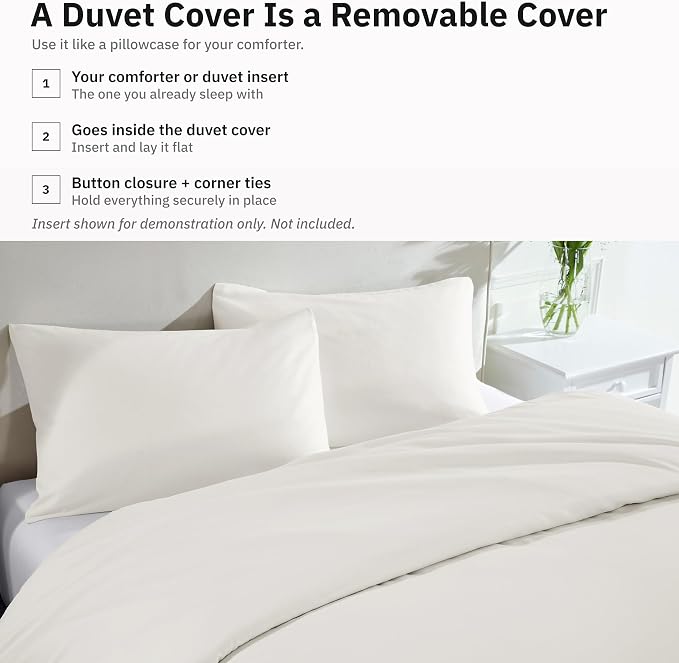 California Design Den Soft 100% Cotton Sateen Duvet Cover Set King, Ivory | 3-Piece Set with 2 Pillow Shams, Backed by Good Housekeeping Seal, Button Closure & Corner Ties, 400 TC 100% Cotton Sateen