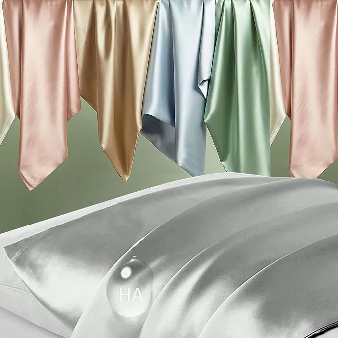Silk Pillowcase 2 Pack, Mulberry Silk Pillow Cases Queen Size Set of 2, Anti Acne Silk Pillowcase for Hair and Skin, Natural Silk Satin Pillowcases for Sleeping Women 2 Pack with Zipper, Silver Grey