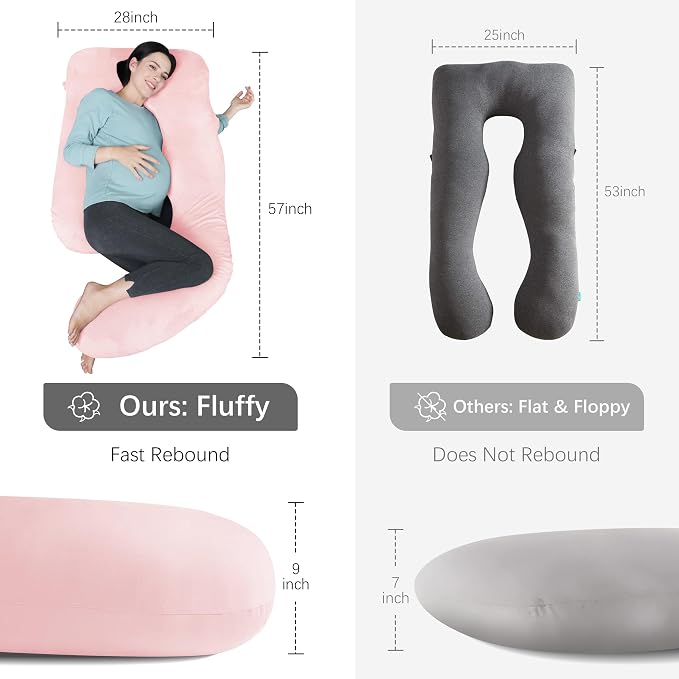 MOON PARK Pregnancy Pillows for Sleeping - U Shaped Full Body Maternity Pillow with Removable Cover - Support for Back, Legs, Belly, Hips - 57 Inch Pregnancy Pillow for Women - Pink
