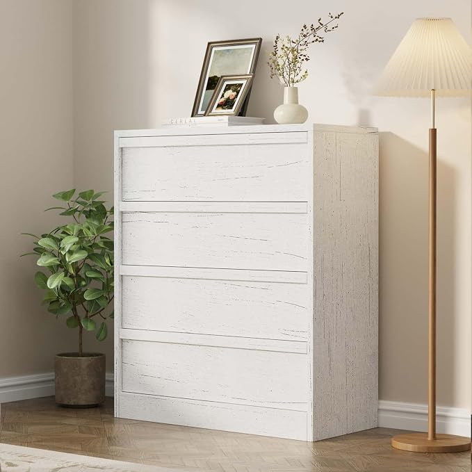 Garvee 4 Dresser for Bedroom, 39.3" Tall Dresser, Freestanding Vertical Drawer with Storage, Wooden Closet Chest Storage for Living Room, Hallway, Entryway, White